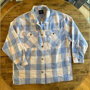 HFX Blue and Cream Plaid Shacket